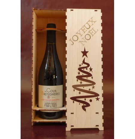 Boite bouteille en bois, caisse bouteille en bois Joyeux noël