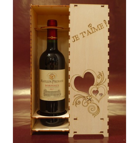 Boite bouteille en bois, caisse bouteille en bois Saint Valentin