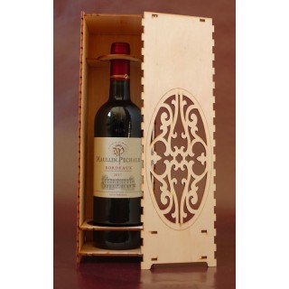 Boite bouteille en bois, caisse bouteille en bois motif floral