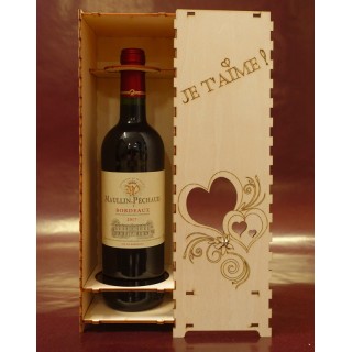 Boite bouteille en bois, caisse bouteille en bois Saint Valentin